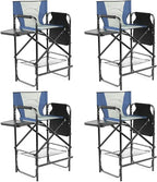 Outvita 4 Piece 31" Tall Directors Chair Height Seat Folding with Side Table Storage Bag, Support for 300Lbs Portable Makeup Artist Chair with Bar Height(Blue/Grey)