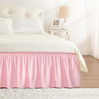 RIMELA Pink Bed Skirt Queen Size 18 Inch Drop, Elastic Bed Skirting for Bed Base and Frame, Bedding Dust Ruffle Easy to Install, Lightweight Wrap Around Adjustable Bedskirt