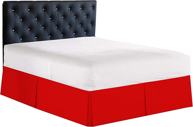 Bed Skirt - 100% Cotton 800 Thread Count Box Pleated Bed Skirt - Luxury Pleated Dust Ruffle, Hotel Quality Modern Bed Skirt, Easy Fit with 12 Inch Tailored Drop, Full XL, Red