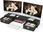 WESTREE Dual Monitor Stand Riser with Two Drawers, Extra Large Storage Monitor Stand for 2 Monitors, Desktop Oraganizer Stand for Computer,Laptop,Screen,Printer,TV