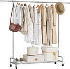 Clothing Rack Chrome, 47.05" to 65.94" Adjustable Rolling Clothing Rack, Standard Drying Garment Rack for Hanging Clothes, Metal Clothes Organizer with Wheels for Bedroom, Laundry Room, Silver
