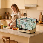 Air Fryer Toaster Oven Dust Cover Protective Convection Oven Cover with Pockets and Handle for Kitchen Countertop, L, 18.5 x 22.5 x 13 Inches, Retro Hummingbird Hibiscus Flower Green