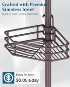 SEIRIONE Corner Shower Caddy Tension Pole, Quick Setup, Rust-Free Bathroom Shower Organizer Corner for Bathtub Shampoo Storage, 4-Tier Adjustable Shelf, Drill Free, Fits 34 to 116 Inch Height, Bronze