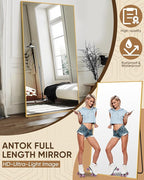 Antok Full Length Mirror, 81"x41" Floor Mirror, Floor Standing Freestanding Full Body Mirror with Stand for Bedroom, Hanging Mounted for Living Room Cloakroom, Gold