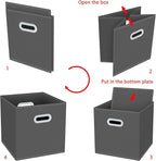 Yunkeeeper storage bins Cubes, Fabric Cube Organizer with Handle, Foldable Cube Bins for Cloth or Accessary Storage, 11x11x11, Set of 3,(Gray)