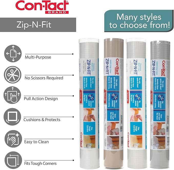 Con-Tact Brand Zip-N-Fit Solid Grip Liner, 18" x 4', Taupe (04F-CZ6U59-06AZ)