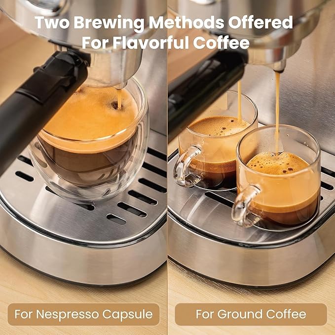 Gevi 20 Bar Espresso Machine for home,Compatible with Nespresso Pods&Ground