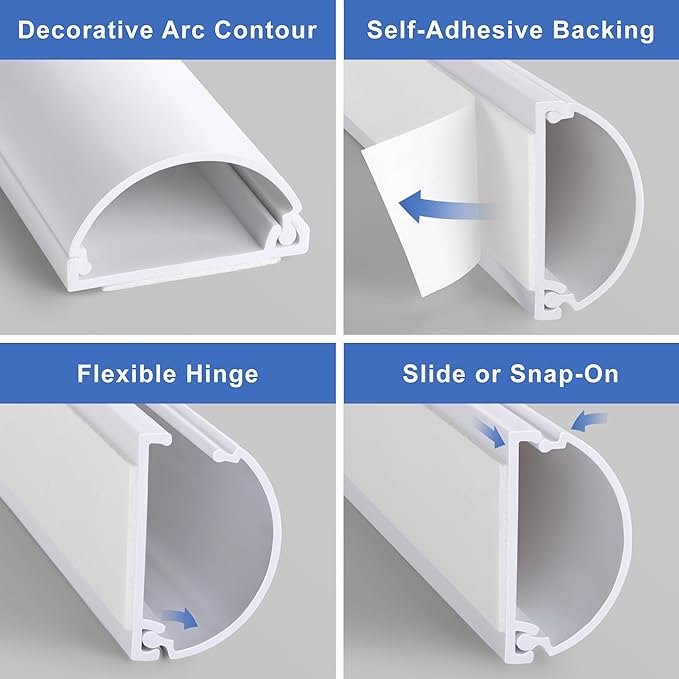 Cord Hider 34in, ZhiYo Cable Hider for 2-4 Cords, Cord Covers Wire Covers Wall Mount TV, Cable Cover Wall, White Wire Raceway, 2 x L17in, W1.4in x H0.7in