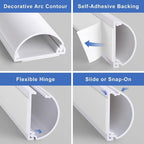 Cord Hider 34in, ZhiYo Cable Hider for 2-4 Cords, Cord Covers Wire Covers Wall Mount TV, Cable Cover Wall, White Wire Raceway, 2 x L17in, W1.4in x H0.7in