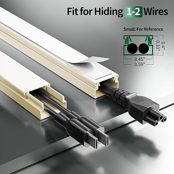 Beige Cord Hider, 212.6in Cord Covers for 1-2 Wires on Wall, Paintable Wire Hider Wire Covers for Cords on Walls, Easy Set-up Cable Hider Cable Raceway to Hide Cords on Wall, W0.59 H0.4in, Beige