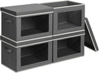 Homsorout Stackable Storage Bins with Lids - Large Storage Box with Lids, Foldable Closet Boxes for Organizing, Wardrobe Clothes Organizer with Window, Cubes Bins for Living Room, 4 Pack, Dark Grey