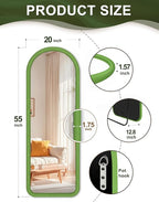Delma Arched Full Length Mirror, Free Standing Floor Velvet Finish Frame Mirror for Leaning or Hanging, Soft Touch Bedroom & Living Room Decor,Green