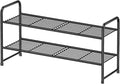 Simple Shoe Rack, 2 Tier Heavy Duty Metal Shoe Shelf 27 Inch Wide, Black