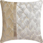 The HomeCentric King/Queen/Twin Ivory & Gold Designer Queen 74"x18" Bed Runner with 2 Pillow Cover, Patchwork, Quilted, Jacquard Foil Bed Scarf on Jacquard Fabric - Spinzar