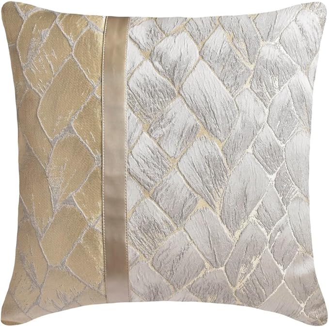 The HomeCentric King/Queen/Twin Ivory & Gold Designer Queen 74"x18" Bed Runner with 2 Pillow Cover, Patchwork, Quilted, Jacquard Foil Bed Scarf on Jacquard Fabric - Spinzar