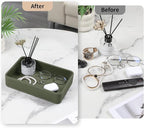 PU Leather Valet Tray Organizer, Modern Nightstand Organizer Bedside Desktop Storage for Womens and Men, Decorative Perfume Trinket Catchall Vanity Tray for Key Watch Wallet (Green)