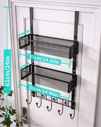 HapiRm Over the Door Hanger with Coat Hooks and 2 Baskets, Rustproof & Waterproof Over the Door Hooks, Storage Organizer for Hats, Bathroom, Kitchen, Bedroom, RV, Camper-Black (for 1.76in Doors)