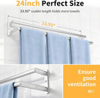 Double Towel Bar 24 Inch, Towel Rack for Bathroom, Stainless Steel Double Bath Towel Rack Wall Mounted, Bathroom Towel Holder Towel Rod for Wall, Brushed Nickel