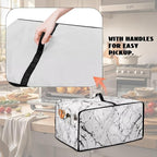 Toaster Oven Dust Cover with Pockets, Stain-resistant Kitchen Electrical Appliance Cover Countertop Ovens Decorations, S, 14.5 x 18.5 x 9 Inches, White Marble Black Crack