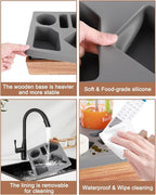 Couch Cup Holder Tray, Silicone Wooden Couch Caddy with Cup Holder for Snacks, Drinks, Remotes, Waterproof Cup Holder for Couch, Organizer, Couch Drink Holder, Sofa Cup Holder