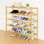 Smiry Long Bamboo Shoe Rack, 5 Tier Free Standing Wooden Shoe Organizer, Stackable Wood Shoe Storage Shelf for Closet, Entryway, 12 Vertical Slats, 2+2+1 Stack Standard Legs, 33.7"x11"x32.5", Natural
