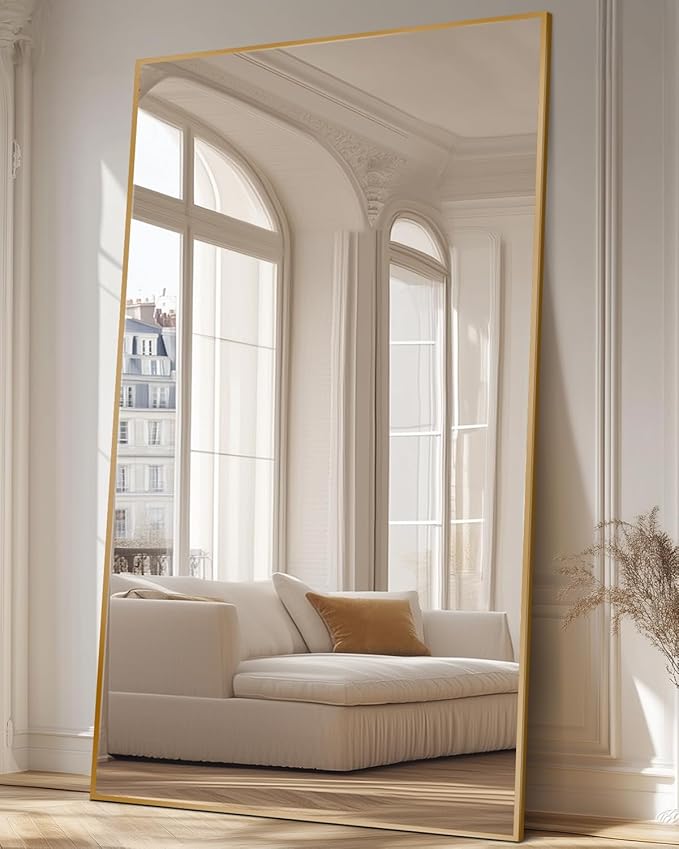 Antok Full Length Mirror, 81"x41" Floor Mirror, Floor Standing Freestanding Full Body Mirror with Stand for Bedroom, Hanging Mounted for Living Room Cloakroom, Gold