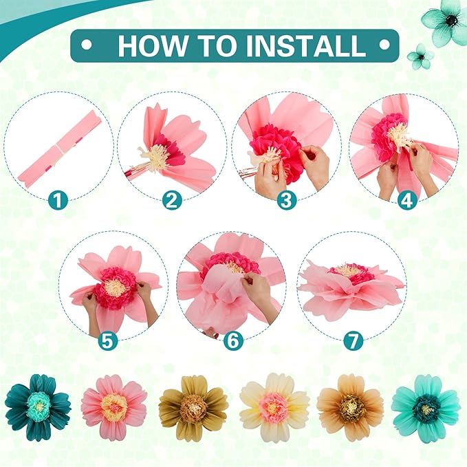 Crowye 12 Pcs Large Colorful Tissue Paper Flowers Decorations Giant Fiesta Craft Crepe Paper Flowers for Wall Decor Backdrop Mexican Wedding Birthday Carnival Party (10'' 20'',Stylish Color)