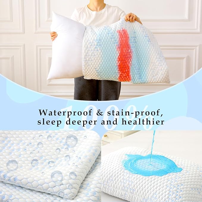 Pillow Protector(2 Pack) Standard, Waterproof Pillowcase with Zipper, Breathable, Soft Pillow Cover for Better Sleep, Machine Washable