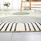 RoomTalks Boho Green Cute 3x5 Small Area Rugs Washable, Modern Abstract Geometric Shape with Tropical Leaves Non Slip Throw Rugs for Bedroom Kitchen Entryway Indoor Doormat Stain Resistant