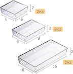 3 Pack Clear Plastic Drawer Organizer Tray Cutlery Utensil Makeups Drawer Silverware Organizers 12" X 6"… (6P(6X6+6X9+6X15))
