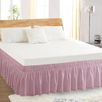 Twin Bed Skirt, Elastic Wrap Around Bed Skirt Twin Size, Bed Skirts for Adjustable Bed, Easy Fit with 14" Drop Length Tailored Drop Dust Ruffle (Pink)