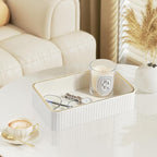 Desk Organizer Tray, PU Leather Nightstand Organizer Perfume Valet Tray for Men Women, Decorative Vanity Trays Trinket Dish Key Bowl for Entryway Table (Ivory, Small)