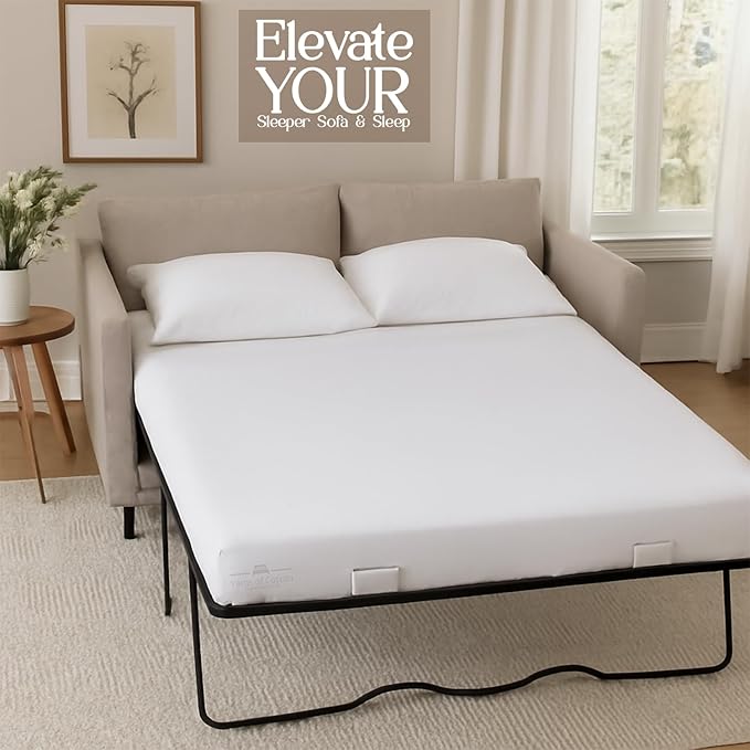 Sleeper Sofa 4 Piece Bed Sheet Set Premium Quality 100% Cotton 500 Thread Count, Smooth & Super Soft Sateen Weave, Extra Soft Bed Sheets, Wrinkle Free, 6 Inch Deep Pocket (Full, White)
