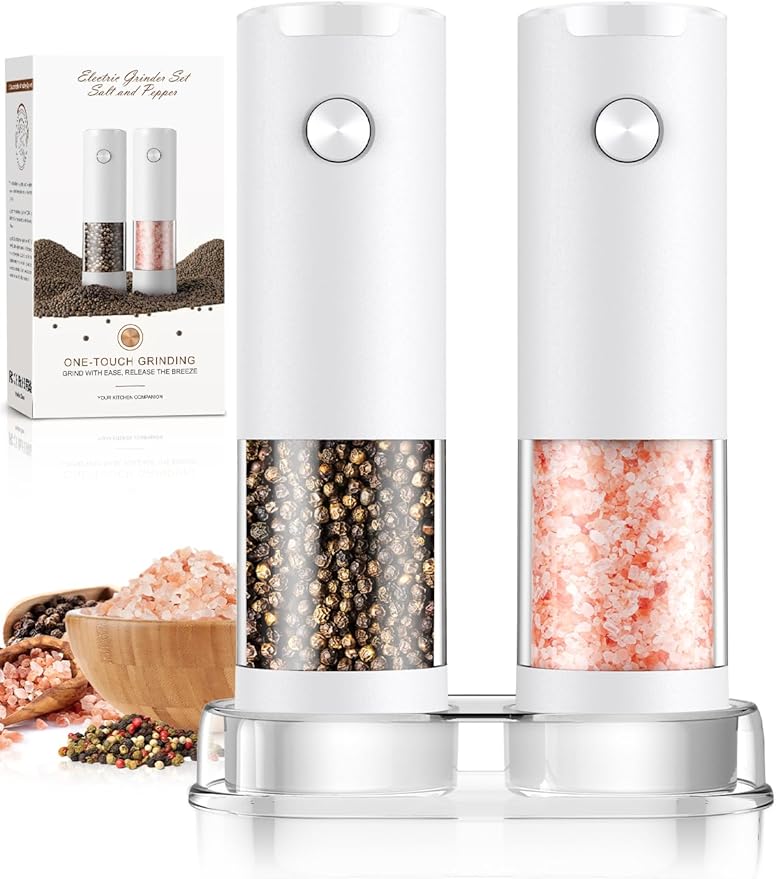 Electric Salt and Pepper Grinder Set Automatic Battery Pepper Mill Shakers Kitchen Gadgets Adjustable Coarseness Upgraded Larger Capacity with Led Birthday Gifts for Women