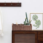 Round Paper Rope Storage Basket Wicker for Organizing with Handle, Decorative Bins Countertop Toilet Paper for Tank Top Small Set, Brown