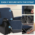 H.VERSAILTEX Reversible Quilted Recliner Covers Water Resistant Furniture Protector for Reclienr Chair with Elastic Straps for Pets Kids Sitting Width Up to 28"(Oversized Recliner, Navy/Beige)
