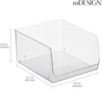 mDesign Wide Stackable Plastic Food Storage Organizer Bin Basket with Open Front for Household Kitchen Cabinets, Pantry, Offices, Closets, Bedrooms, Bathrooms - 10.2" Wide, 2 Pack - Clear