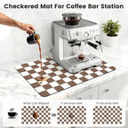 16" x 24" Checkered Dish Drying Mat for Kitchen Counter, Absorbent Coffee Bar Mat for Espresso Machine Coffee Countertops Accessories, Coffee Brown