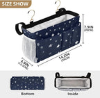 Bedside Caddy Hanging Bunk Bed Caddy Bed Organizer Hanging Pocket with 2 Hooks Bedside Storage Organizer Pocket Bag Holder Stars Dark Blue