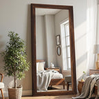 Antok Full Length Mirror with Solid Wood Frame, 71"×32" Wall Mounted Oversized Floor Mirror with Stand, Leaning Standing Hanging for Bedroom Living Room Entryway, Walnut, Rect Style