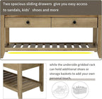 LUMISOL Storage Bench, Shoe Rack with Upholstered Seat and 2 Drawers, Solid Wood Entryway Storage Bench with Shoe Rack for Entryway, Living Room, Bedroom, Antique Navy