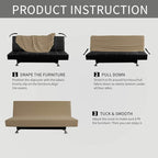 Easy-Going Stretch Futon Slipcover Armless Futon Bed Cover Furniture Protector Without Armrests with Elastic Bottom for Kids, Soft Jacquard Fabric Small Checks (Large, Tan)