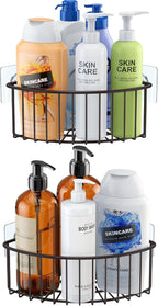SMARTAKE 2-Pack Corner Shower Caddy Deep Basket Design, SUS304 Stainless Steel, Wall Mounted Bathroom Shelf with Adhesive, Storage Organizer for Toilet, Dorm and Kitchen (Bronze)