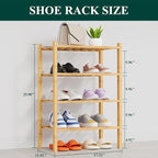 Smiry Small Bamboo Shoe Rack, 4 Tier Free Standing Wooden Shoe Organizer, Stackable Wood Shoe Storage Shelf for Closet, Entryway, 14 Vertical Slats, 2+2 Stack Heavy-Duty Legs, 17.3"x11"x26", Natural
