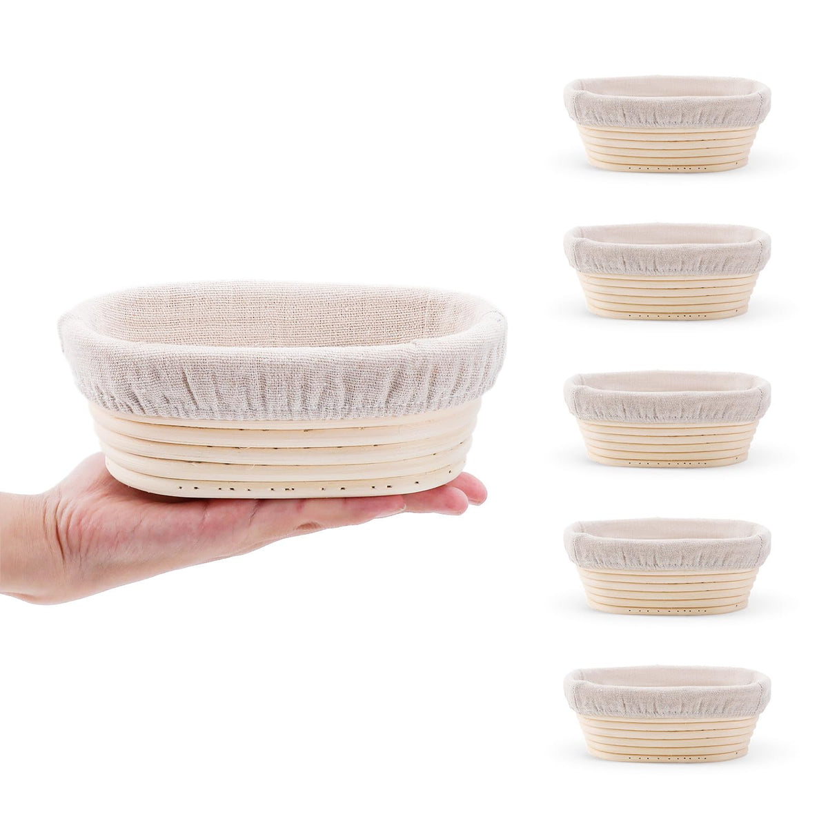 DOYOLLA Bread Proofing Baskets Set of 2 10 inch Oval Shaped Dough Proofing Bowls w/Liners Perfect for Professional & Home Sourdough Bread Baking