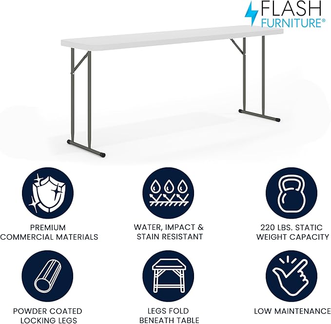 Flash Furniture Kathryn 10 Pack 6-Foot Rectangle Granite White Plastic Folding Training/Seminar Table