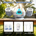 Rechargeable Dual-Nozzle Bubble Machine, 360° Auto Rotation Bubble Blower with Remote Control & RGB Lights, 30k Bubbles/Min, USB-C Bubble Maker for Kids Toddlers Parties Wedding Outdoor Birthday Gift