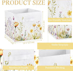 Geelin 6 Pcs WildFlower Cube Storage Bins 11 Inch White Storage Basket with Handle, Preppy Girls Organizer Basket, Collapsible Fabric Box for Classroom Bedrooms
