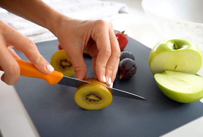 Dexas Heavy Duty Cutting Board Grippmat, Flexible Cutting Boards for Kitchen, Set of 4, Non Slip Plastic Board Cutting Mat 11.5 by 14 Inches Gray, Red, White and Green Set, Kitchen Gadgets