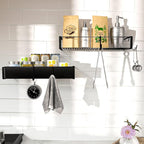 Shower Caddy, Adhesive Shower Organizer with Hooks, Shower Shelves for Inside Shower, No Drilling Shower Rack Holder, Shower Storage for Bathroom, Kitchen Spice Rack-2 Pack Black